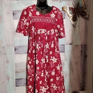 Desert Jems Maroon & White Hawaiian Print Floral Duster Sz S 823